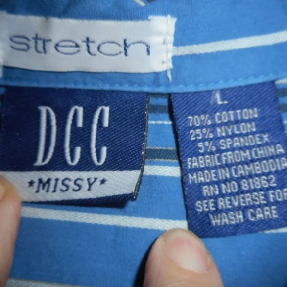 Blue White Black Striped Size L Striped Blouse top - Picture 4 of 6